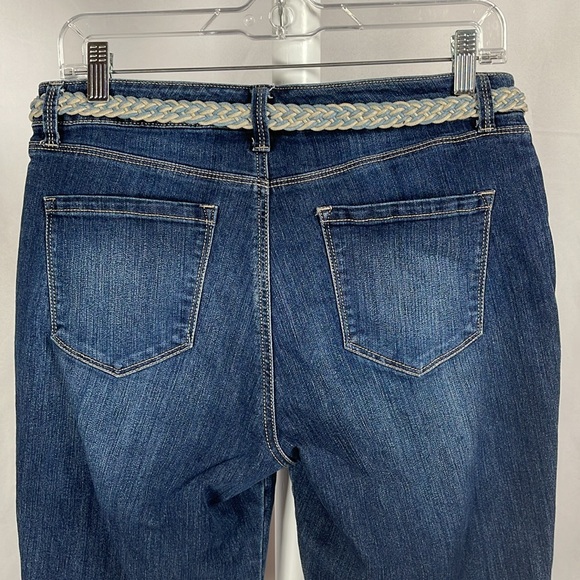 Dark Wash Belted Denim Bermudas Mid Rise Distressed Jean Shorts Women's 6 - Picture 8 of 15